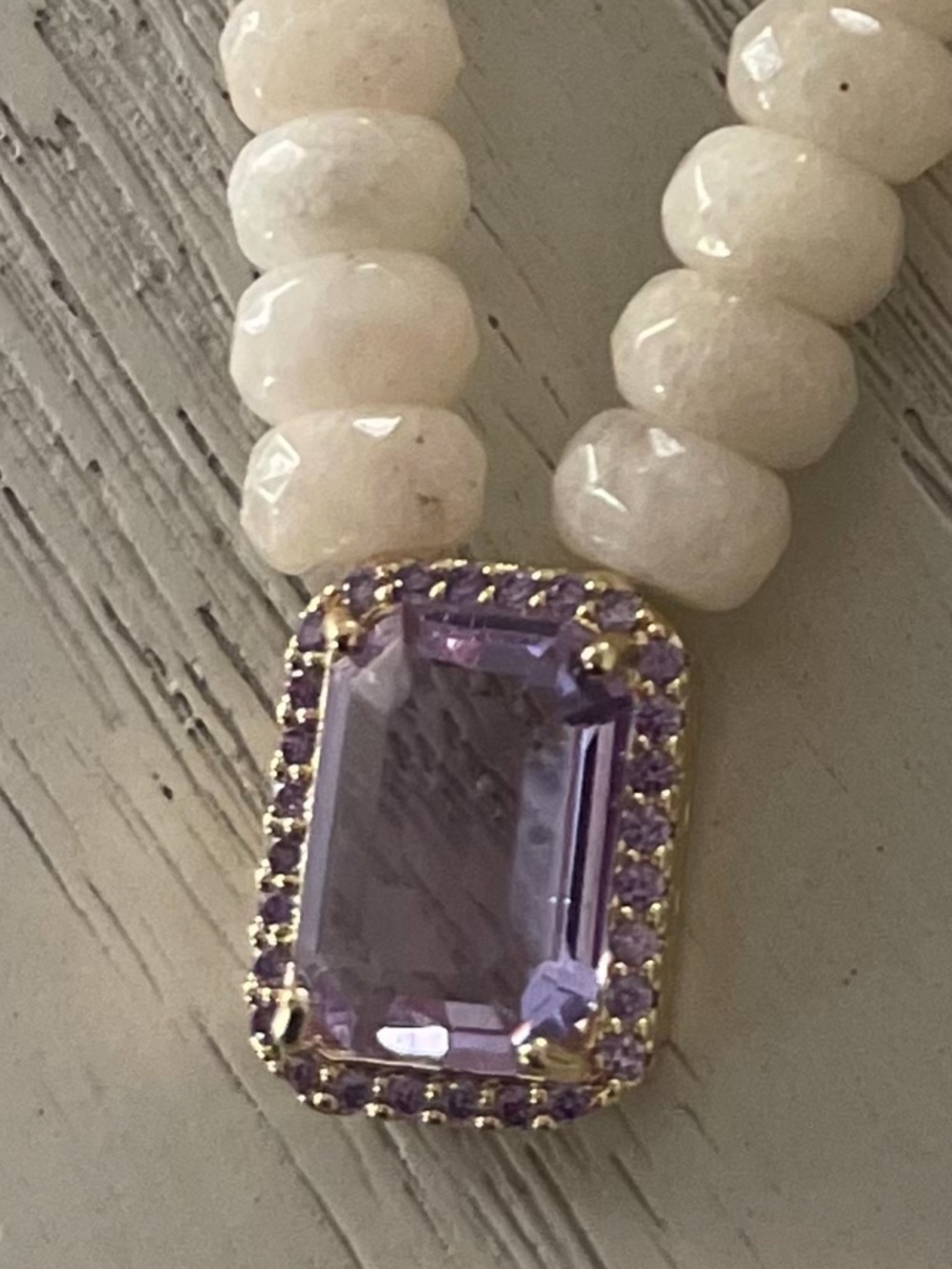 Lavender Crystal Pendant Necklace with White Beads
